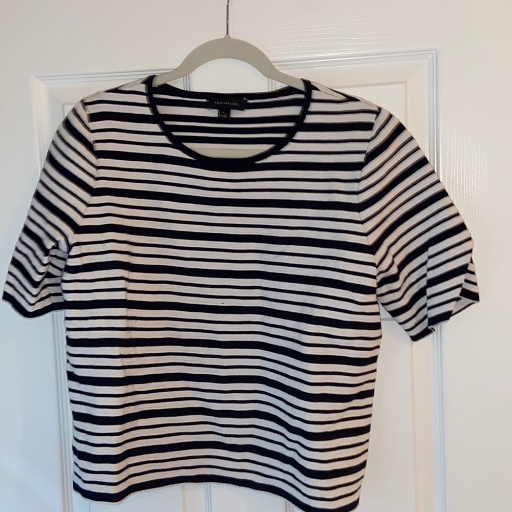 Ann Taylor Navy and White Striped Top